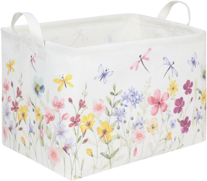 FXOCSHE Boho Flower Nursery Basket,Waterproof collapsible storage box,Fall Wildflower Floral Dandelion Storage Bin,Plant Butterfly baby girl gift basket,Girls Bedroom Boho Flower Decor(Dandelion) - Image 1